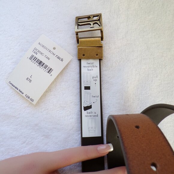 Frye Reversible Thin Leather Belt, Square Gold Logo Buckle Versatile Adjustable main image 4